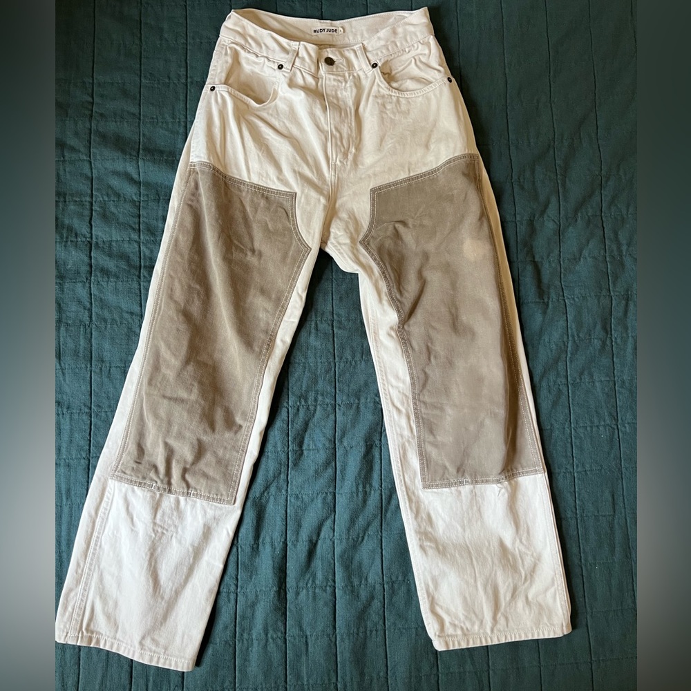Rudy Jude Color Block knee patch jeans sage & cream size 3